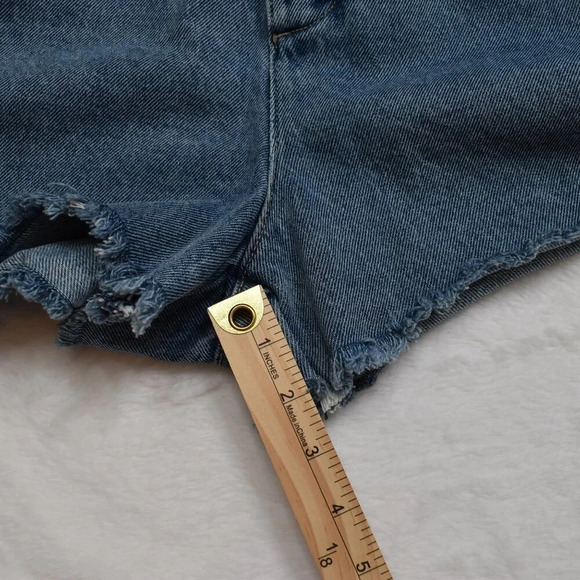 ZARA High Rise Denim Shorts Button Fly Sz 8 Elastic Waist 90s Western Grunge - Picture 16 of 16